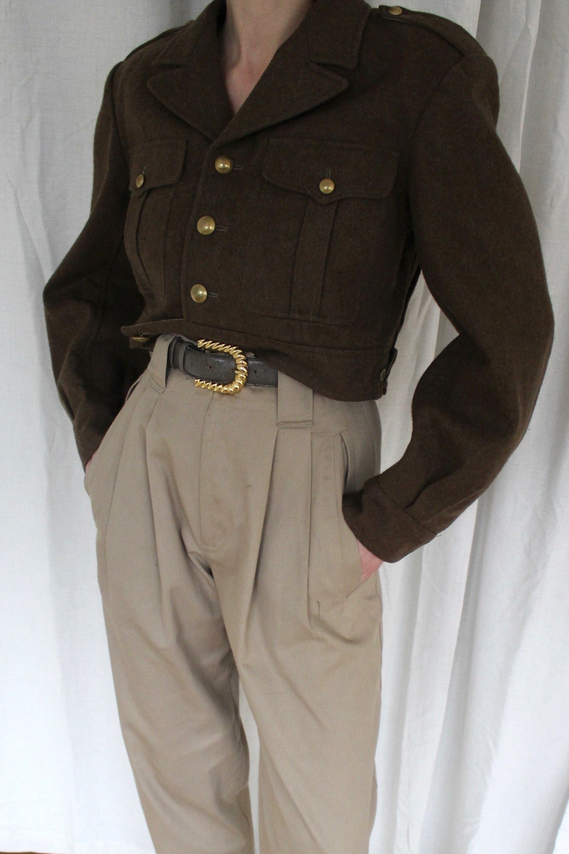 Amazing Vintage French Army Wool Crop Jacket