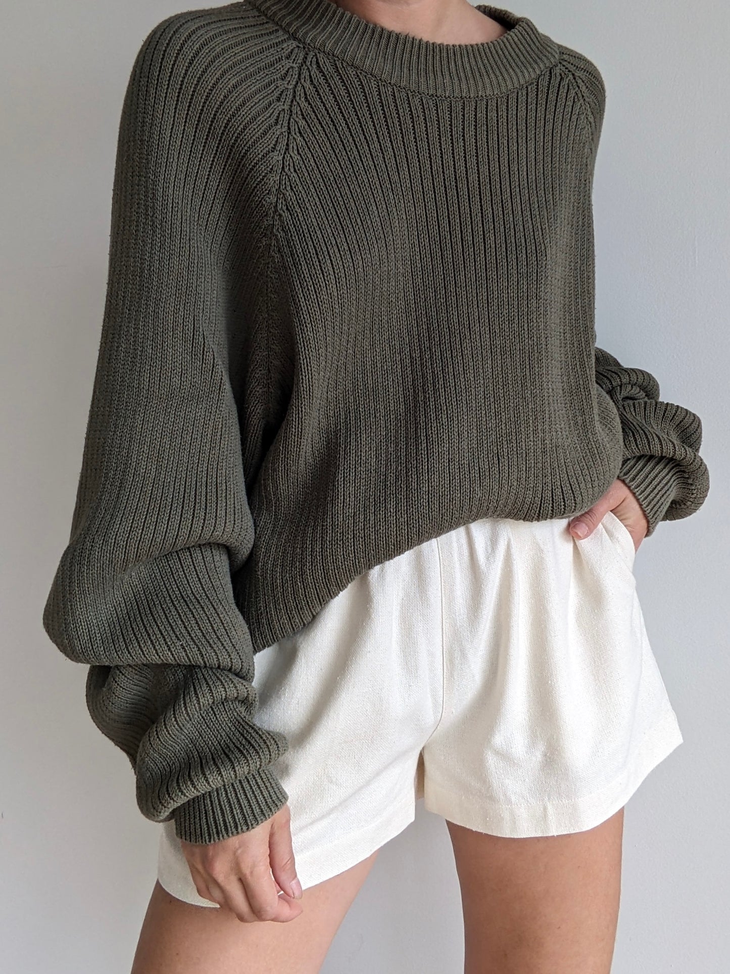 Vintage Olive Ribbed Cotton Sweater
