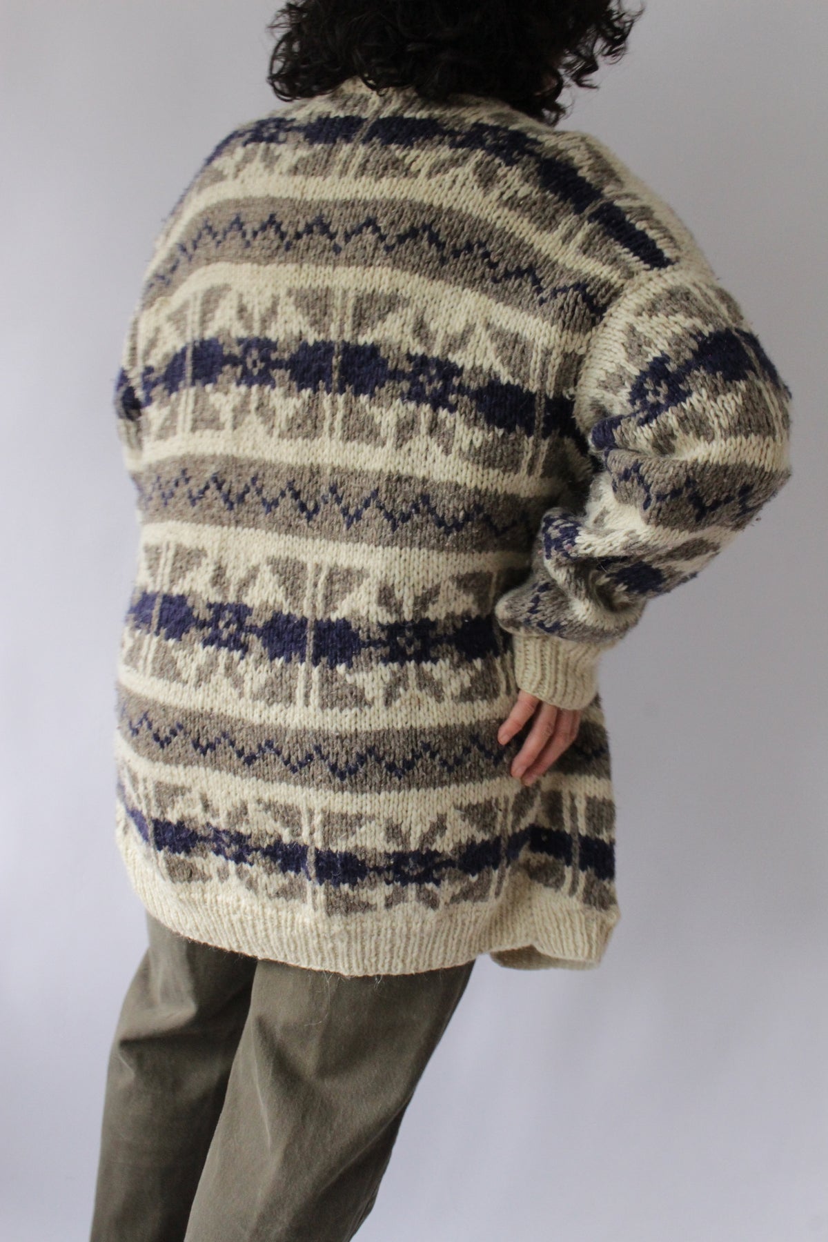Vintage Hand Knit Patterned Wool Cardigan