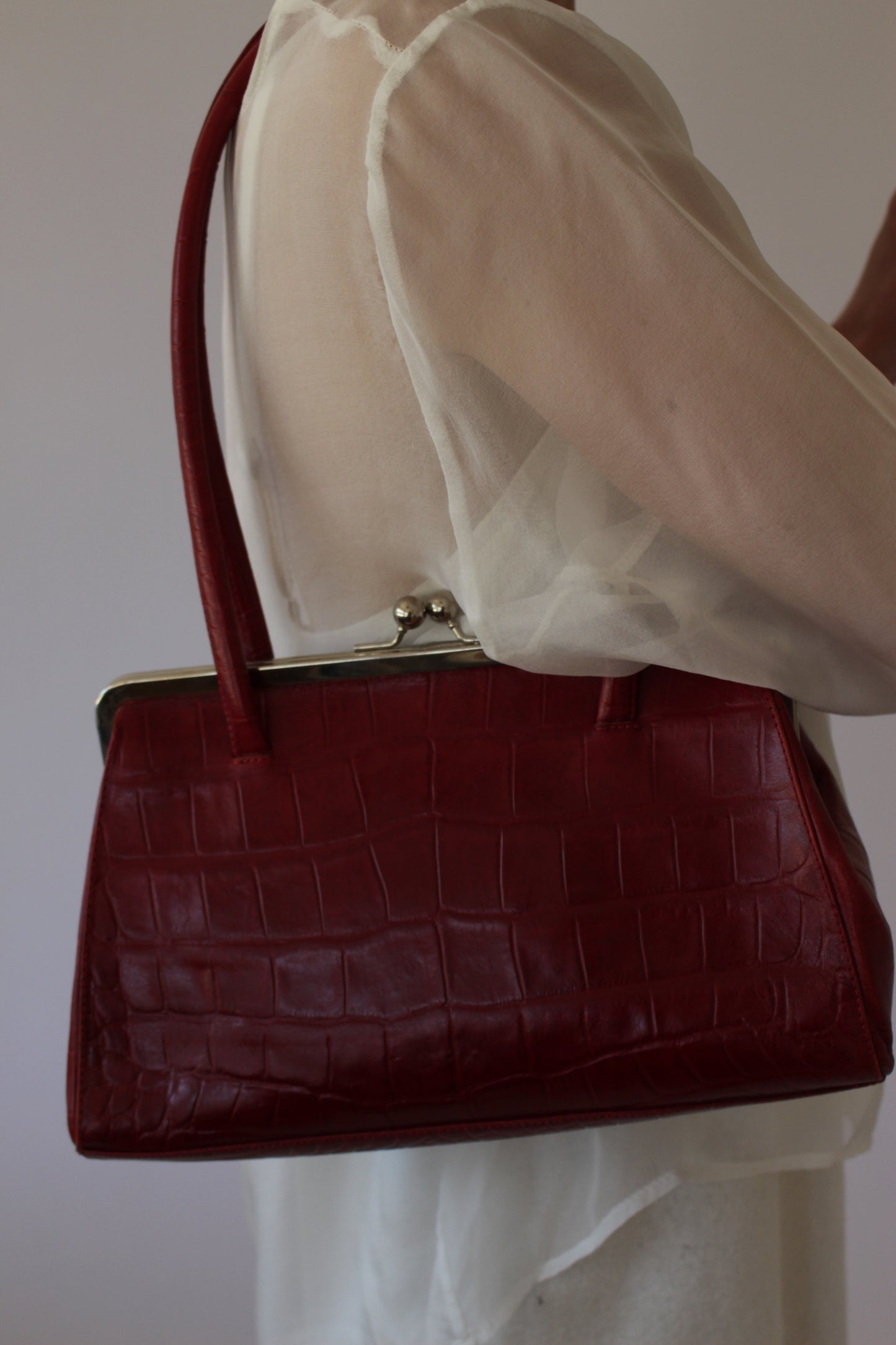 Bold Vintage Red Embossed Leather Bag