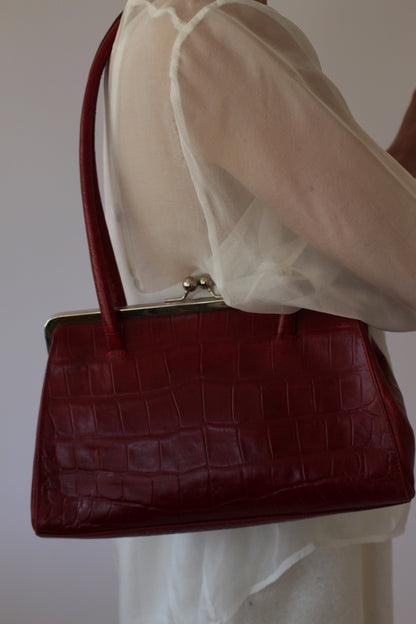 Bold Vintage Red Embossed Leather Bag