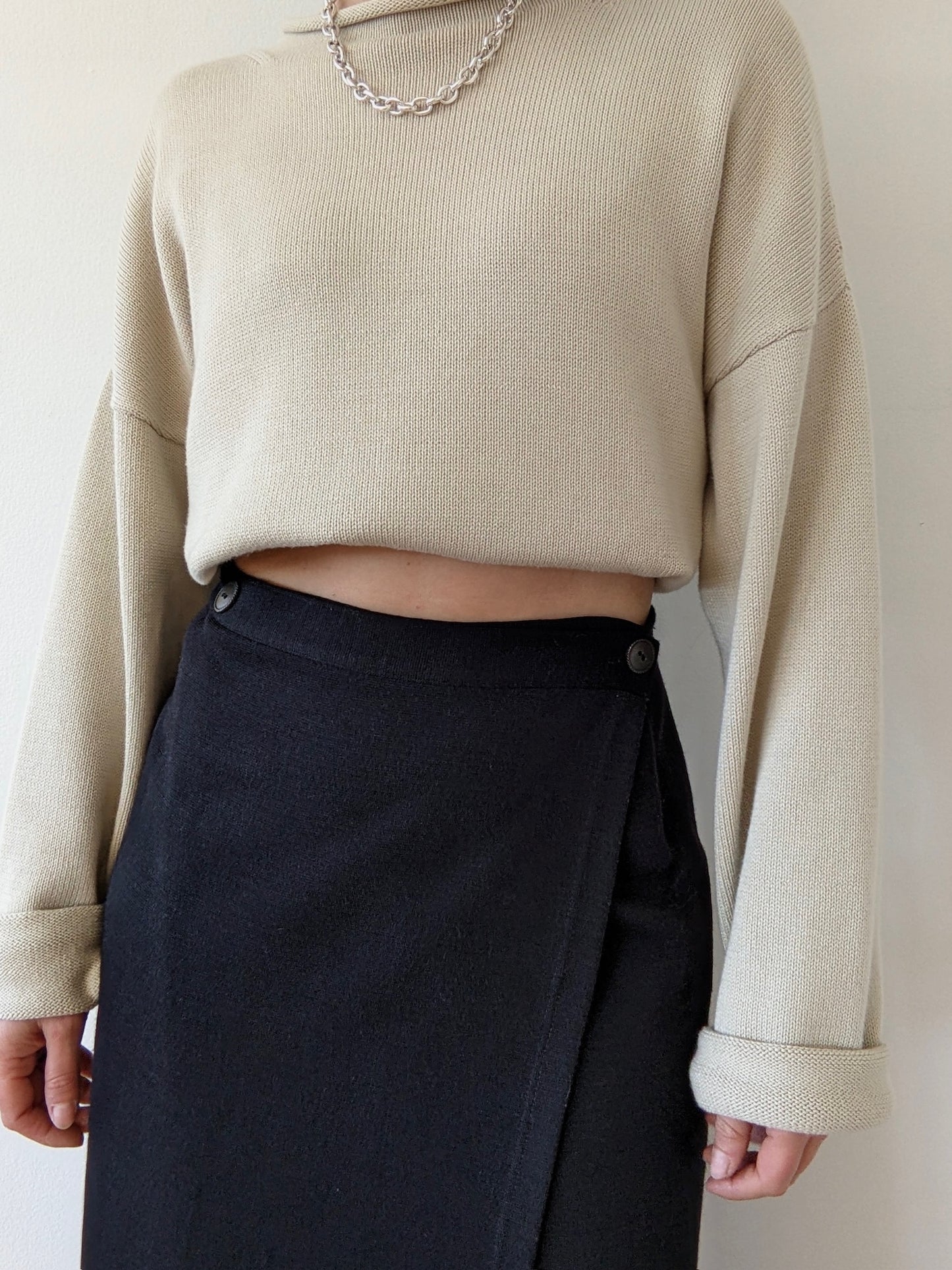 Vintage Black Knit Wrap Skirt