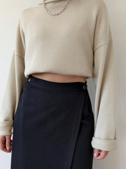 Vintage Black Knit Wrap Skirt