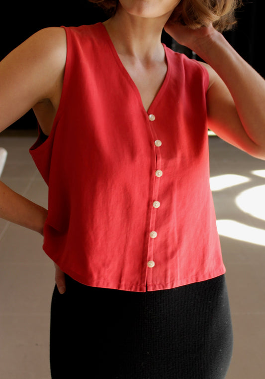 90s Rouleau Button Silk Top