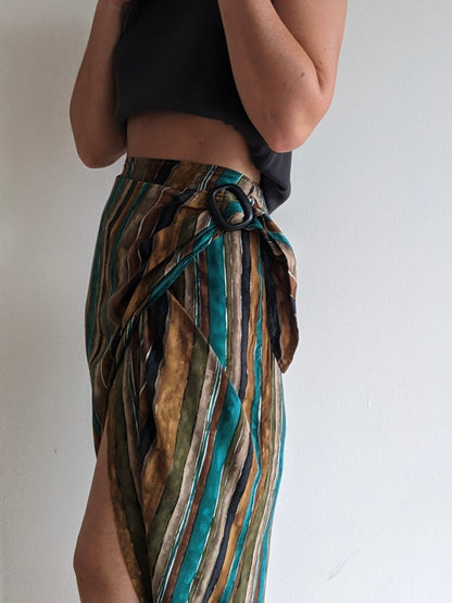 Vintage Striped Silk Wrap Skirt