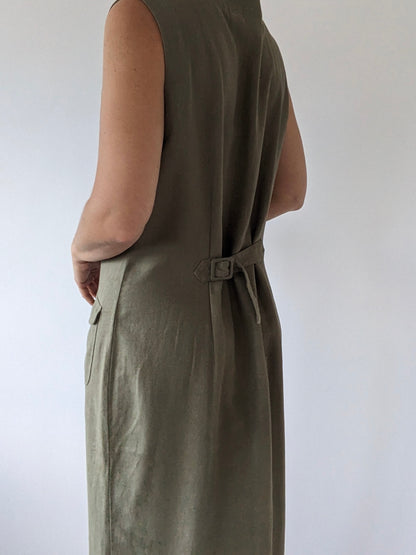Vintage Olive Linen Market Dress