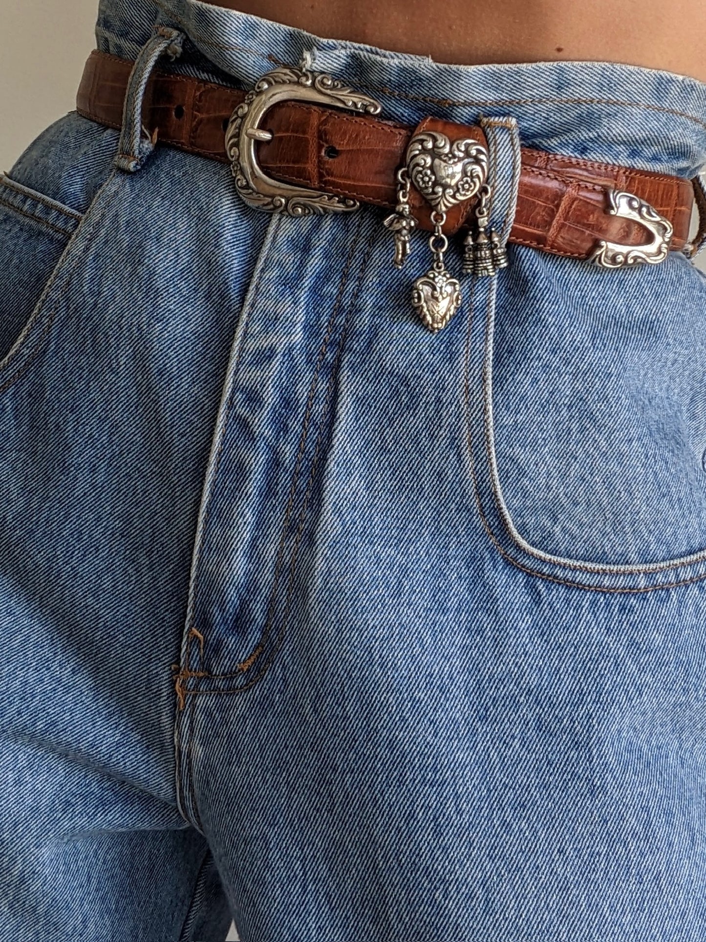 Vintage Embossed Leather & Hanging Charm Belt
