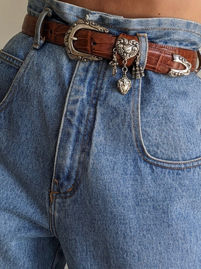 Vintage Embossed Leather & Hanging Charm Belt