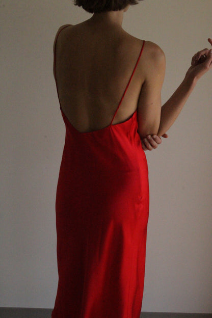 Vintage Rose Red Satin Silk Slip