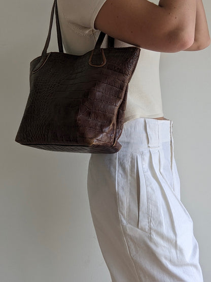 Vintage Tobacco Embossed Leather Tote