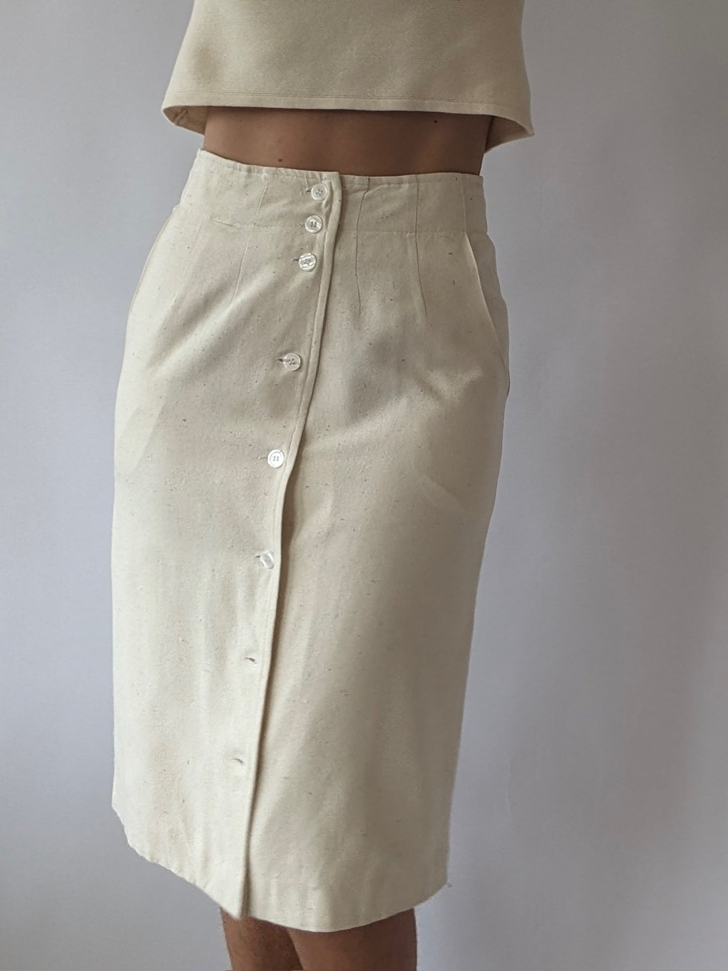 Vintage Cream Raw Silk Skirt