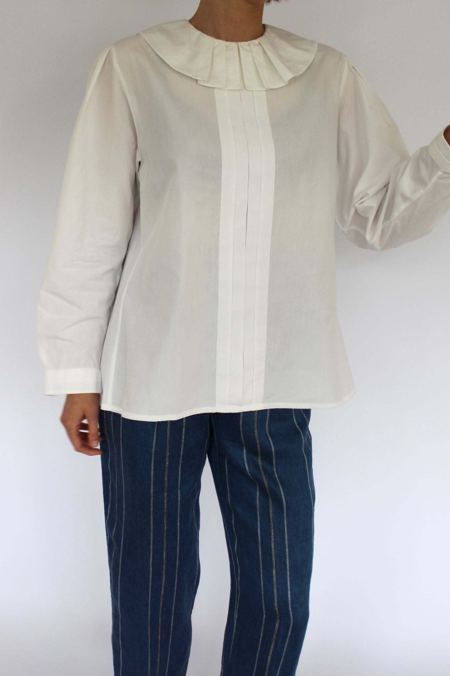 Vintage Eggshell Pleated Collar Blouse