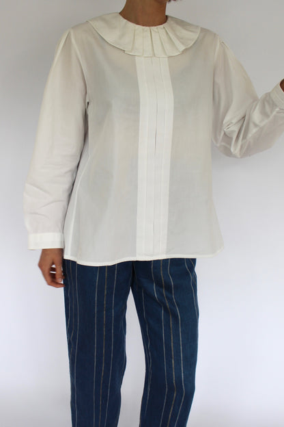Vintage Eggshell Pleated Collar Blouse