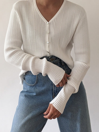 90s Ivory Ruffled Cotton Cardigan