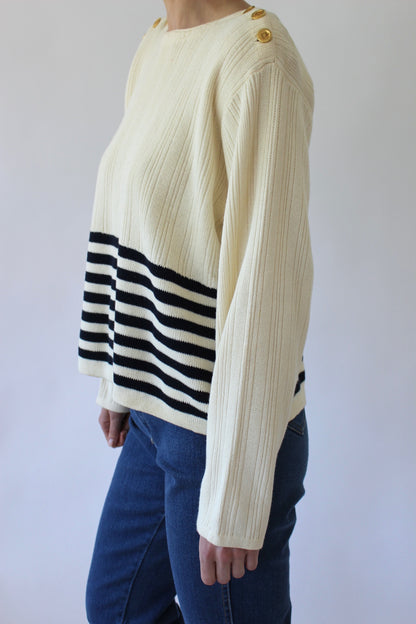 Vintage Cream & Navy Striped Knit