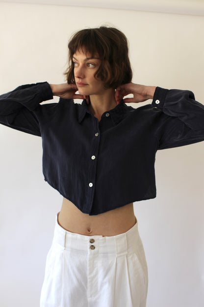 90s Navy Sueded Crop Blouse