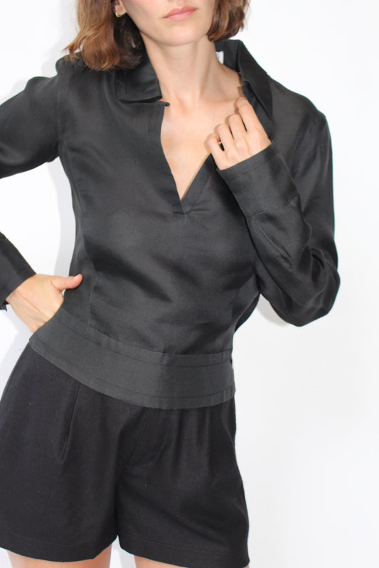 Vintage Gianfranco Ferre Sheer Woven Silk Henley