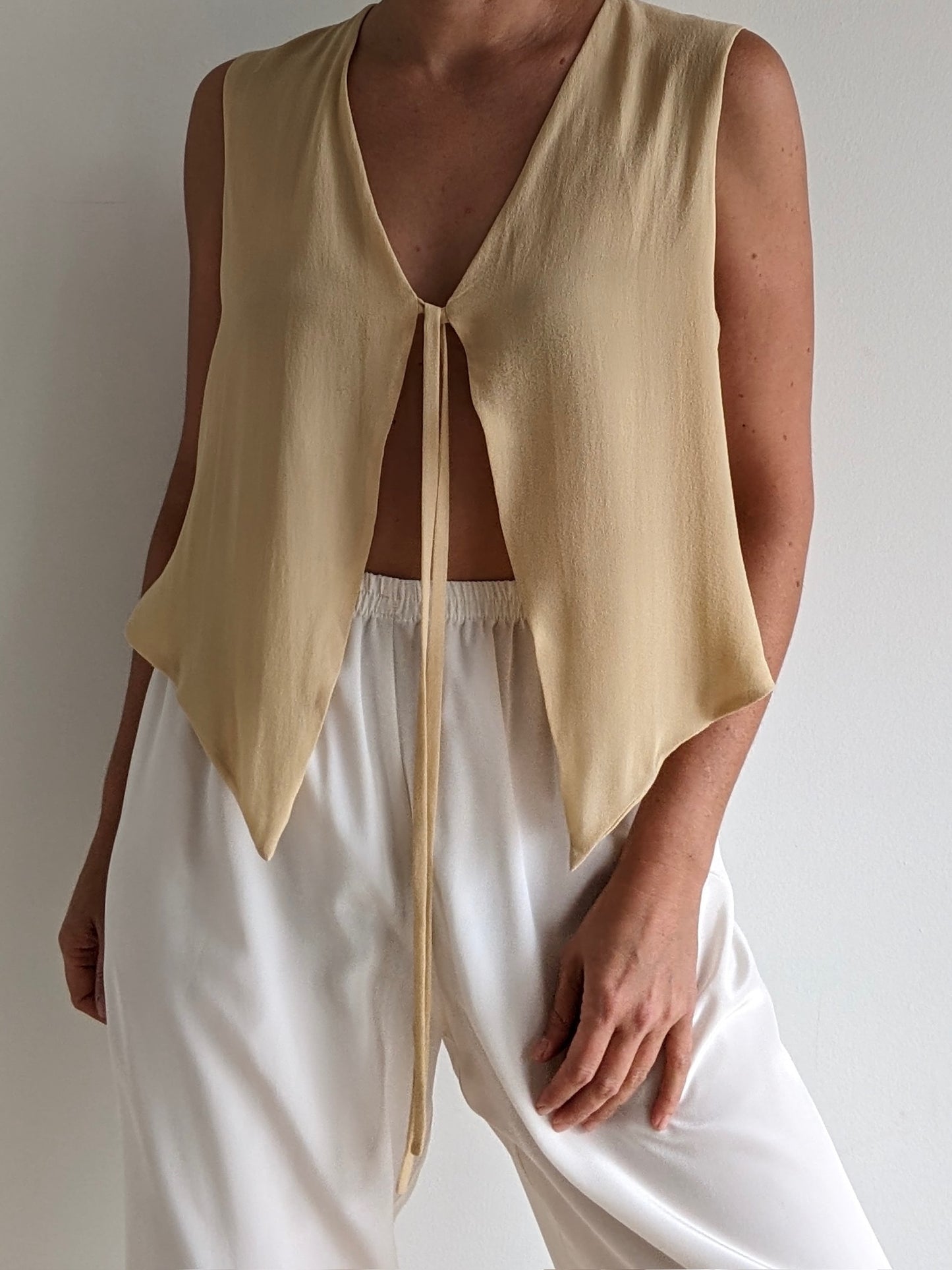 Vintage Sand Silk Tie Vest