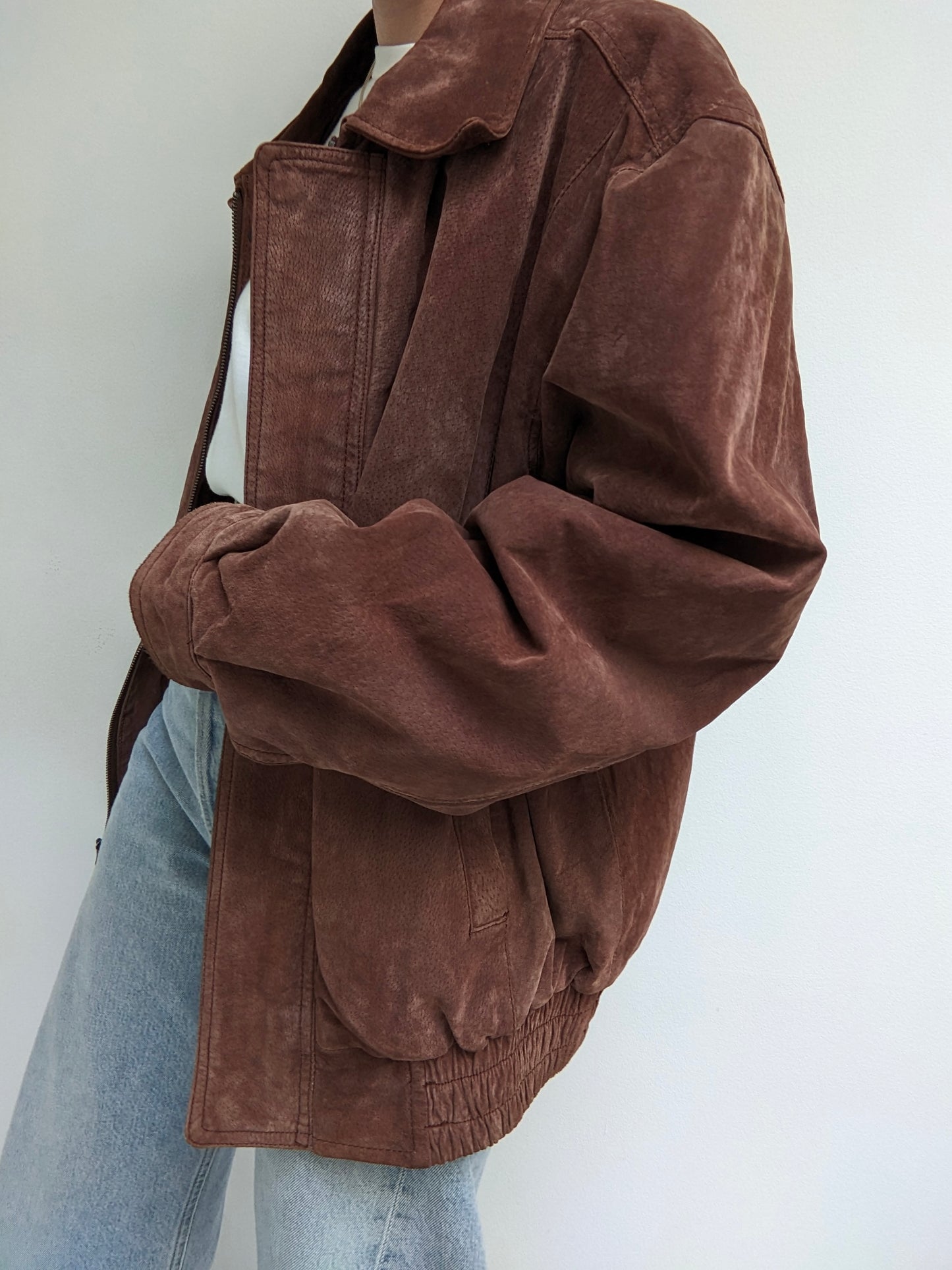 Vintage Mahogany Suede Bomber Jacket