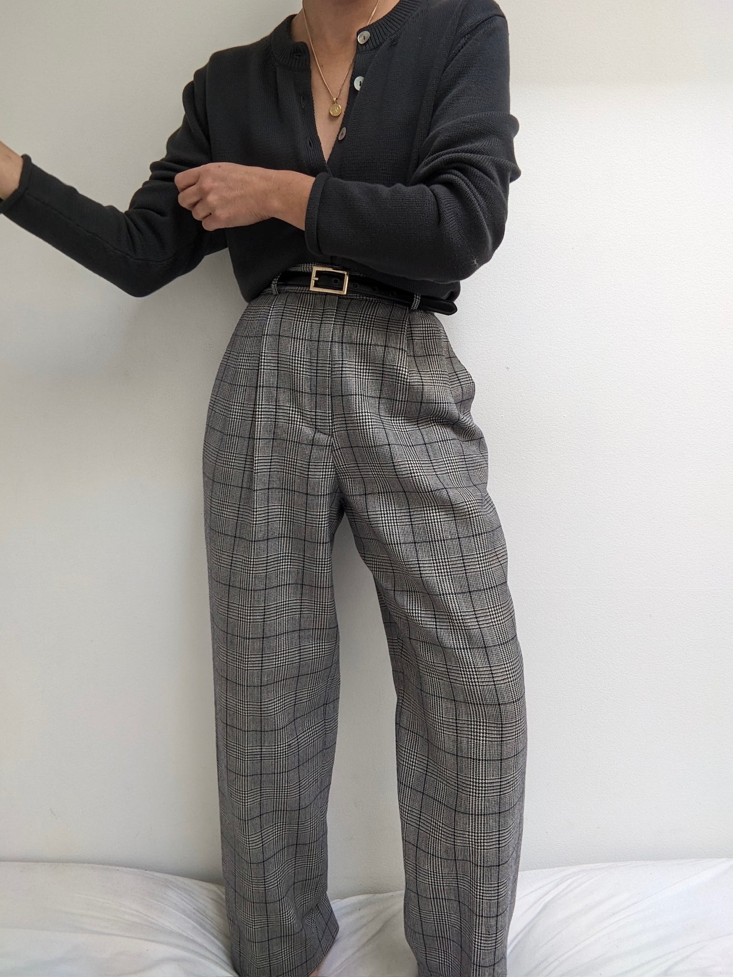 Vintage Plaid Wool Trousers