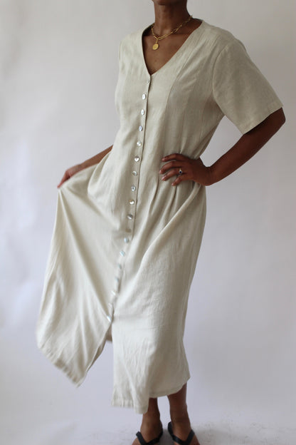 Vintage Pale Oat Linen Dress