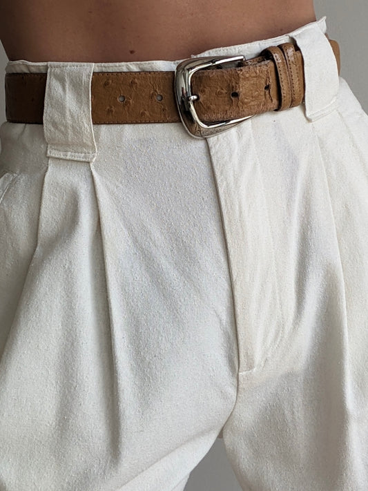 Vintage Ostrich-Embossed Leather Belt