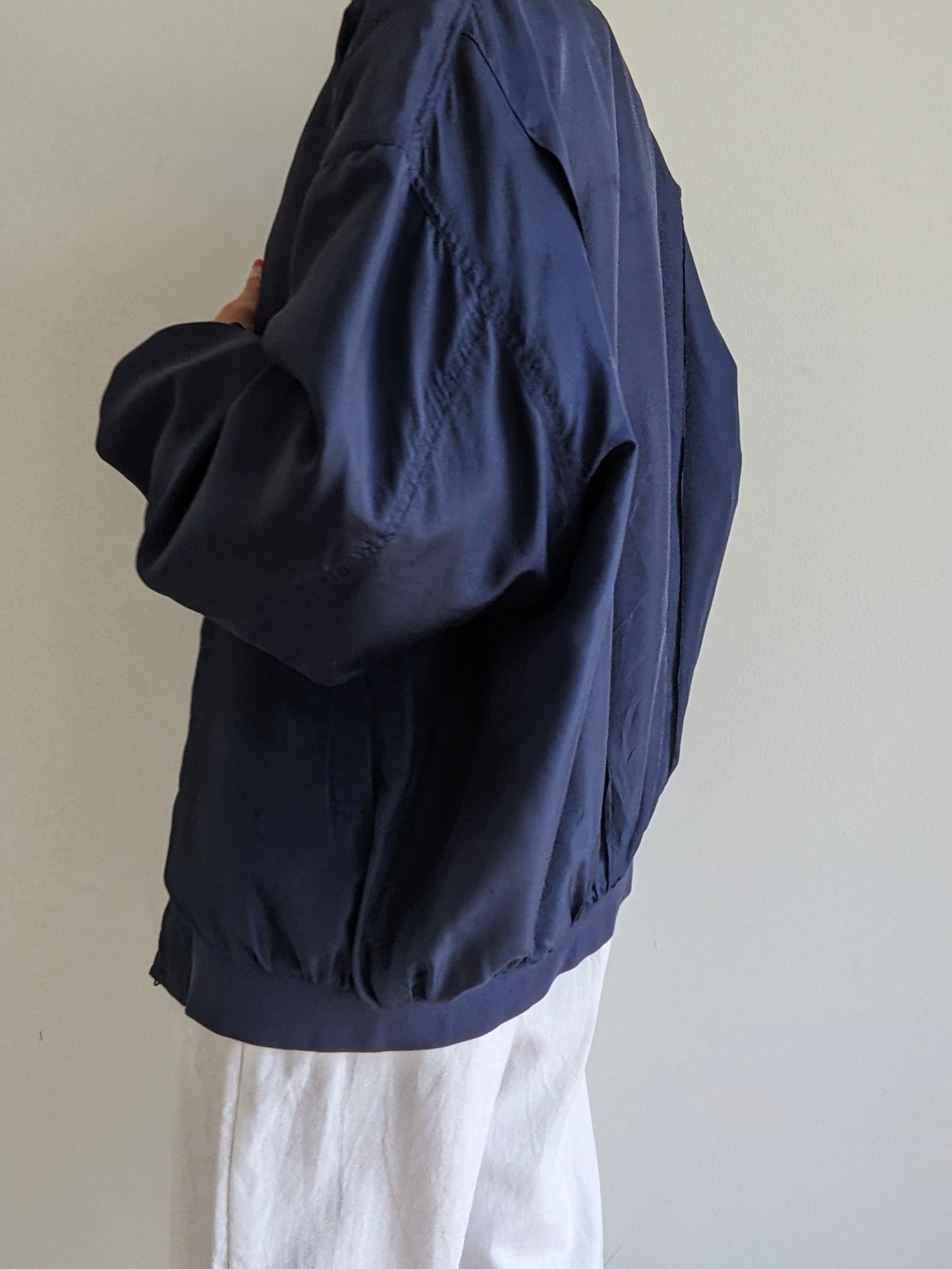 Vintage Navy Washed Silk Bomber Jacket