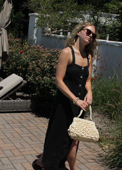 Vintage Faded Black Buttoned Linen Dress