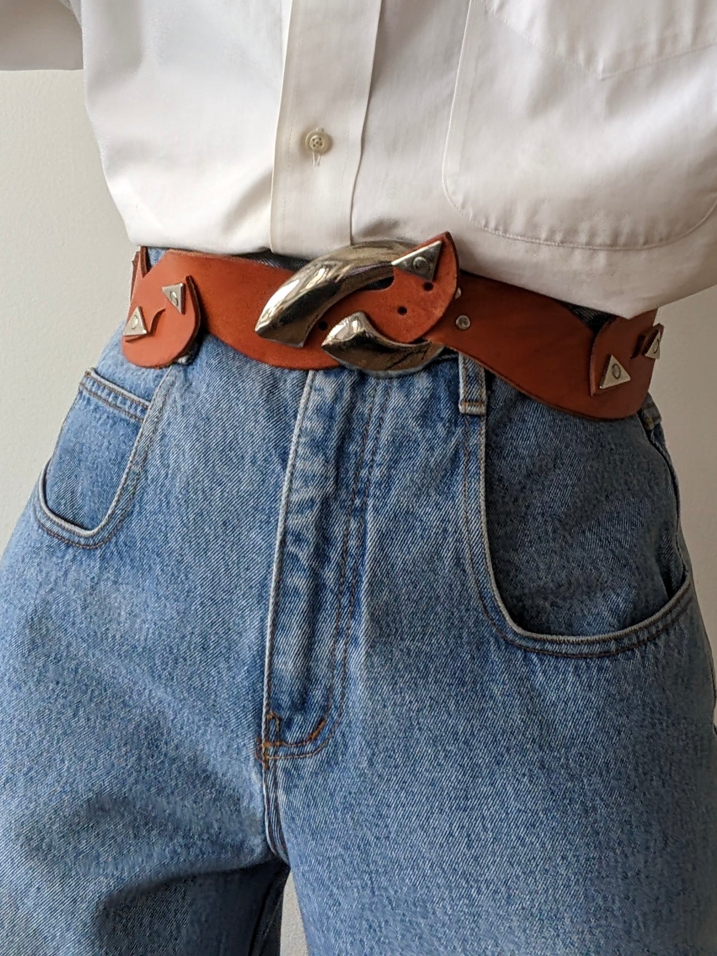 Rare Vintage Burnt Orange Scalloped Leather Belt
