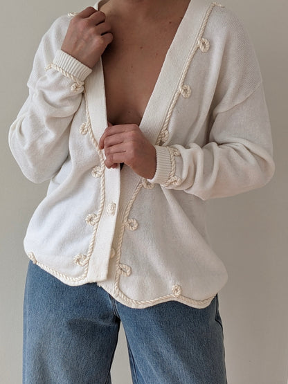 Vintage Cream Rope Appliqué Cardigan