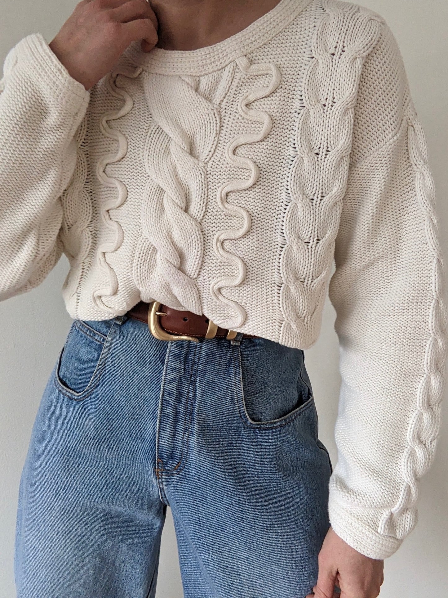 Vintage Ivory Cable Knit Crop Sweater