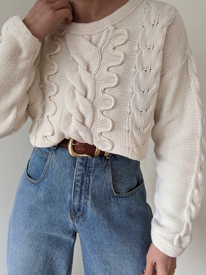 Vintage Ivory Cable Knit Crop Sweater