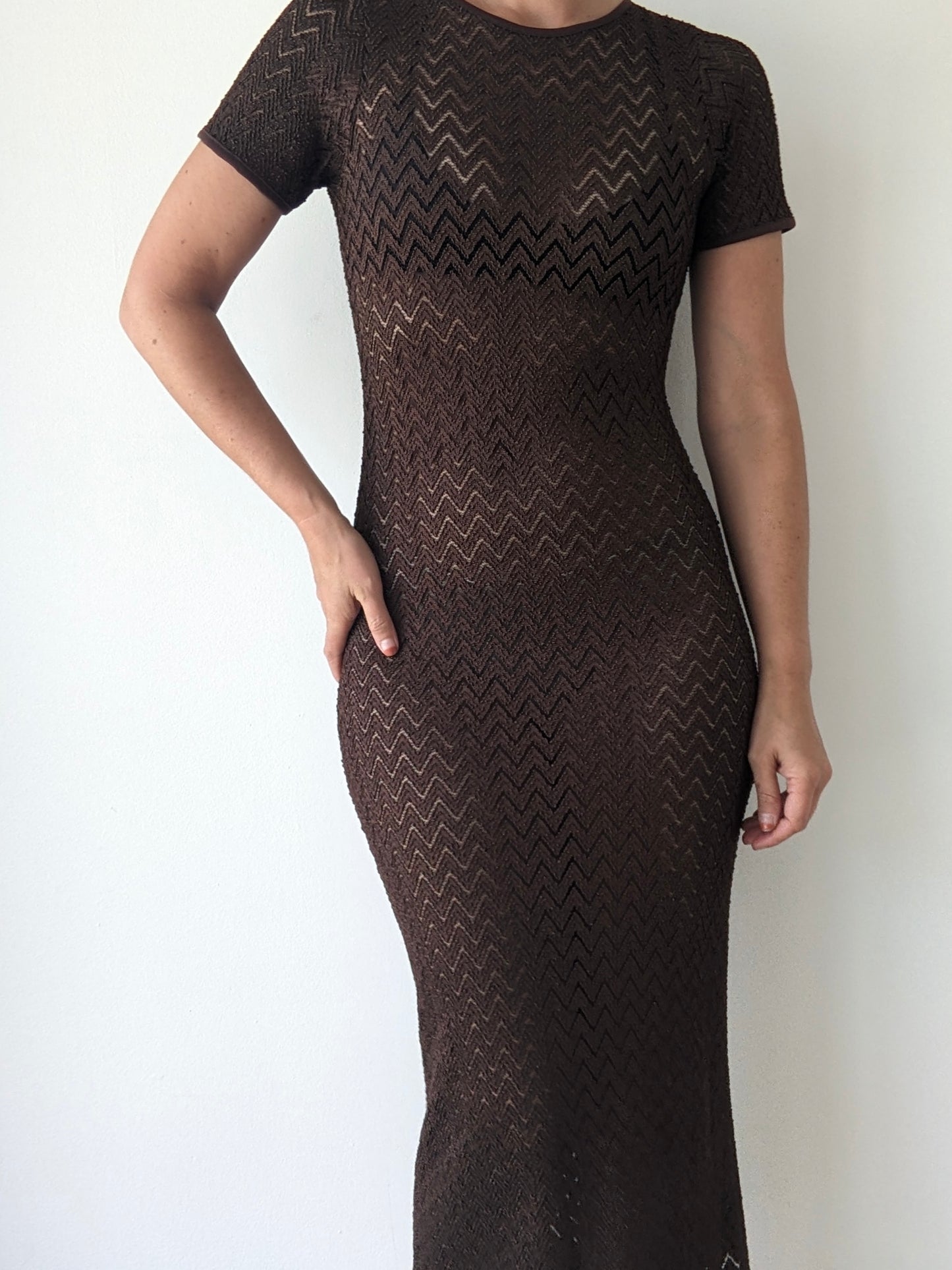 90s Cocoa Zig Zag Sheer Knit Dress