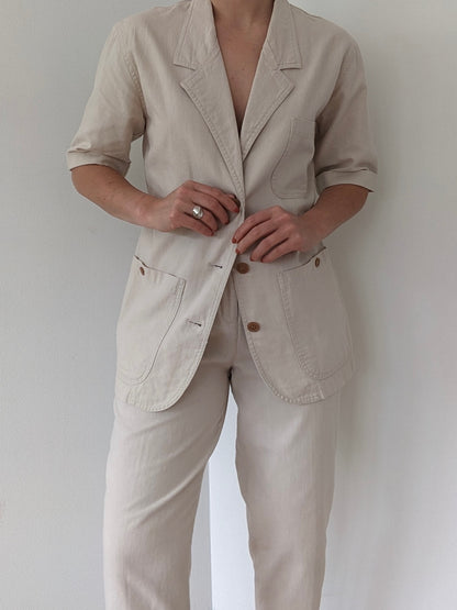 Vintage Sand Linen Pantsuit