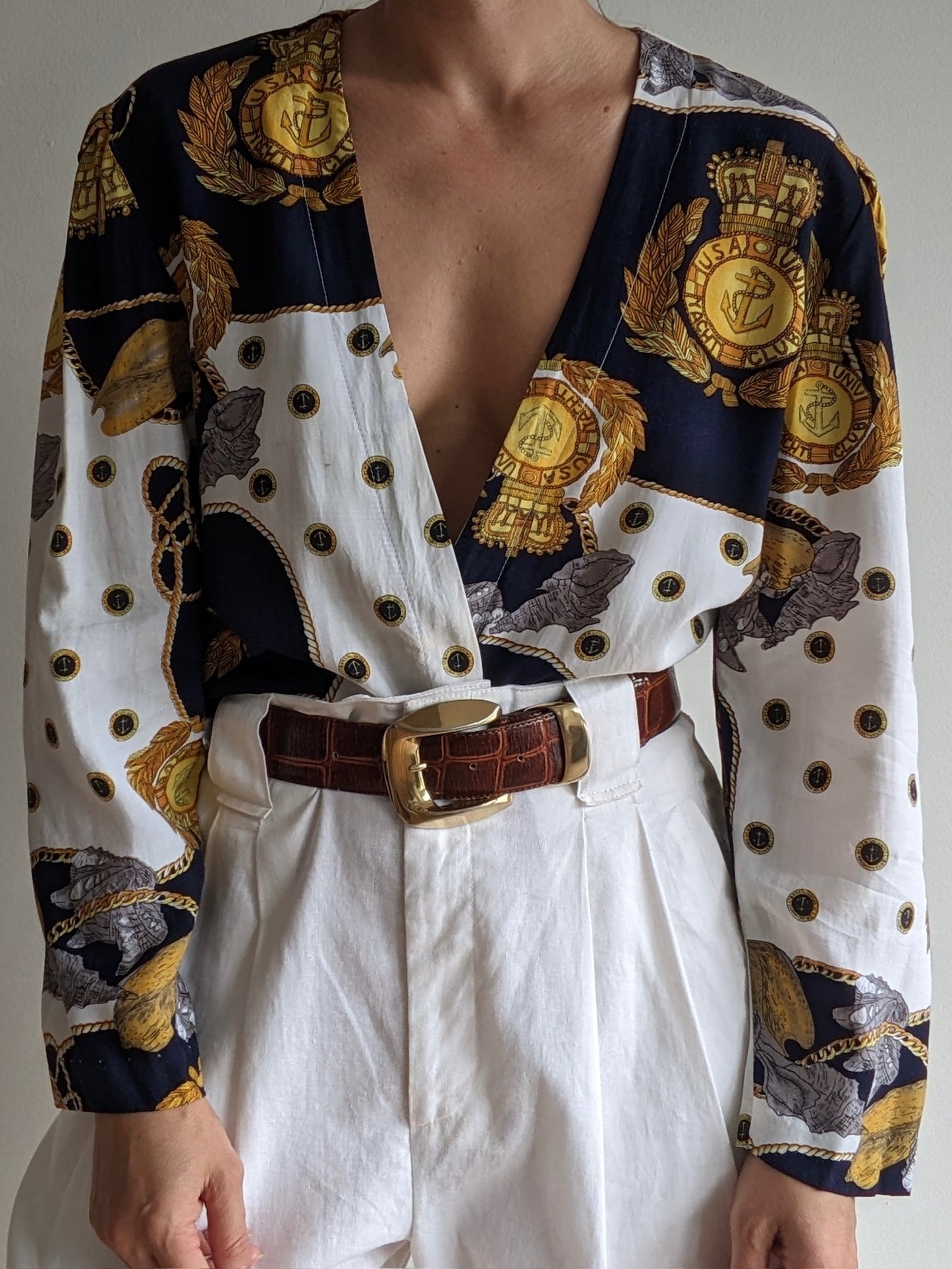 Vintage Nautical Print Open Blazer