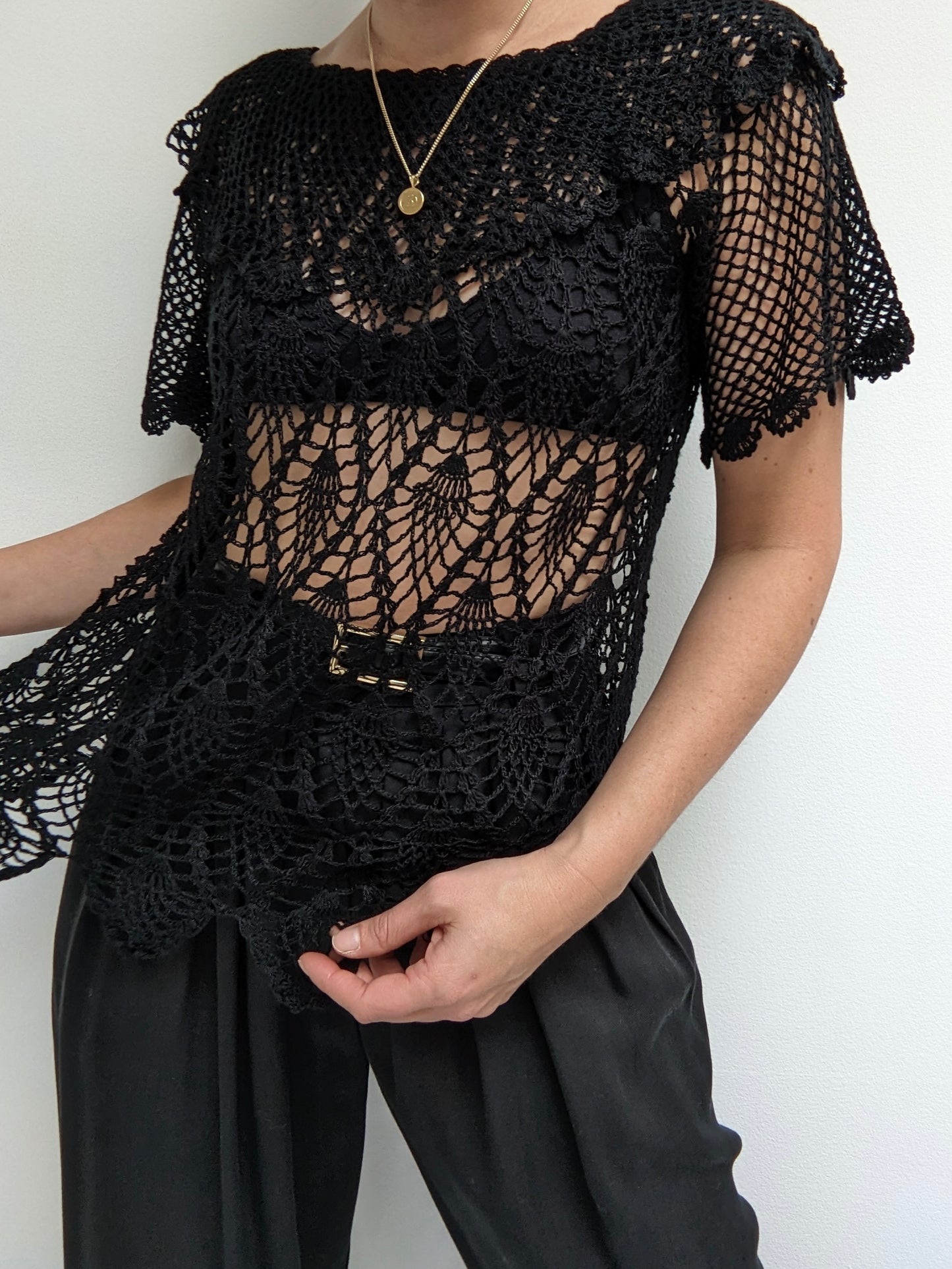 Vintage Onyx Crocheted Silk Blouse