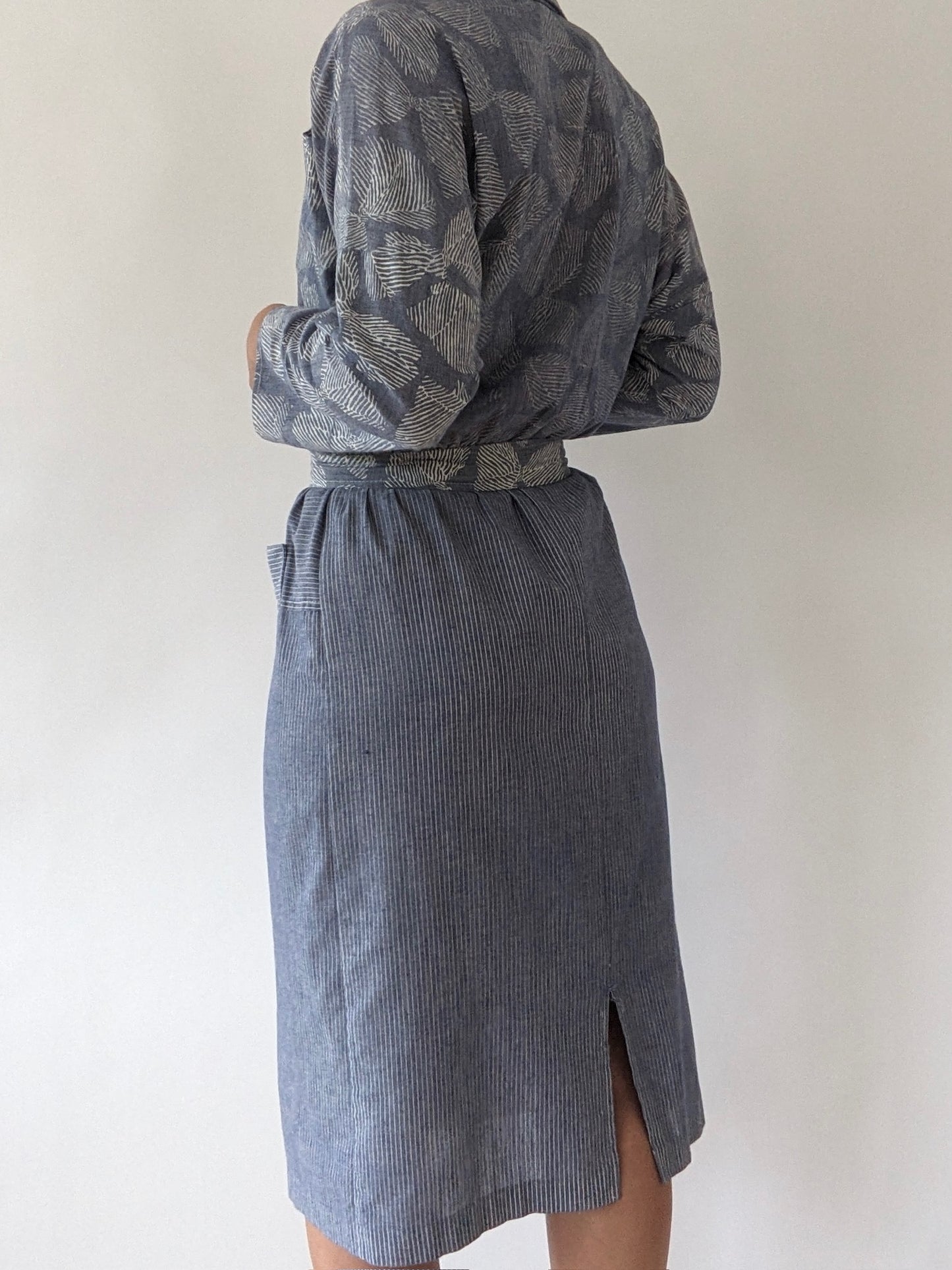 Vintage Belted Bow-Print Shirt Dress