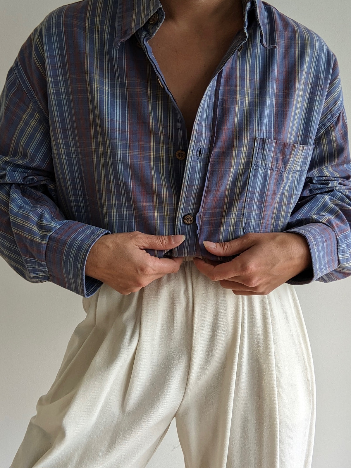 Vintage Stone Blue Plaid Cotton Shirt