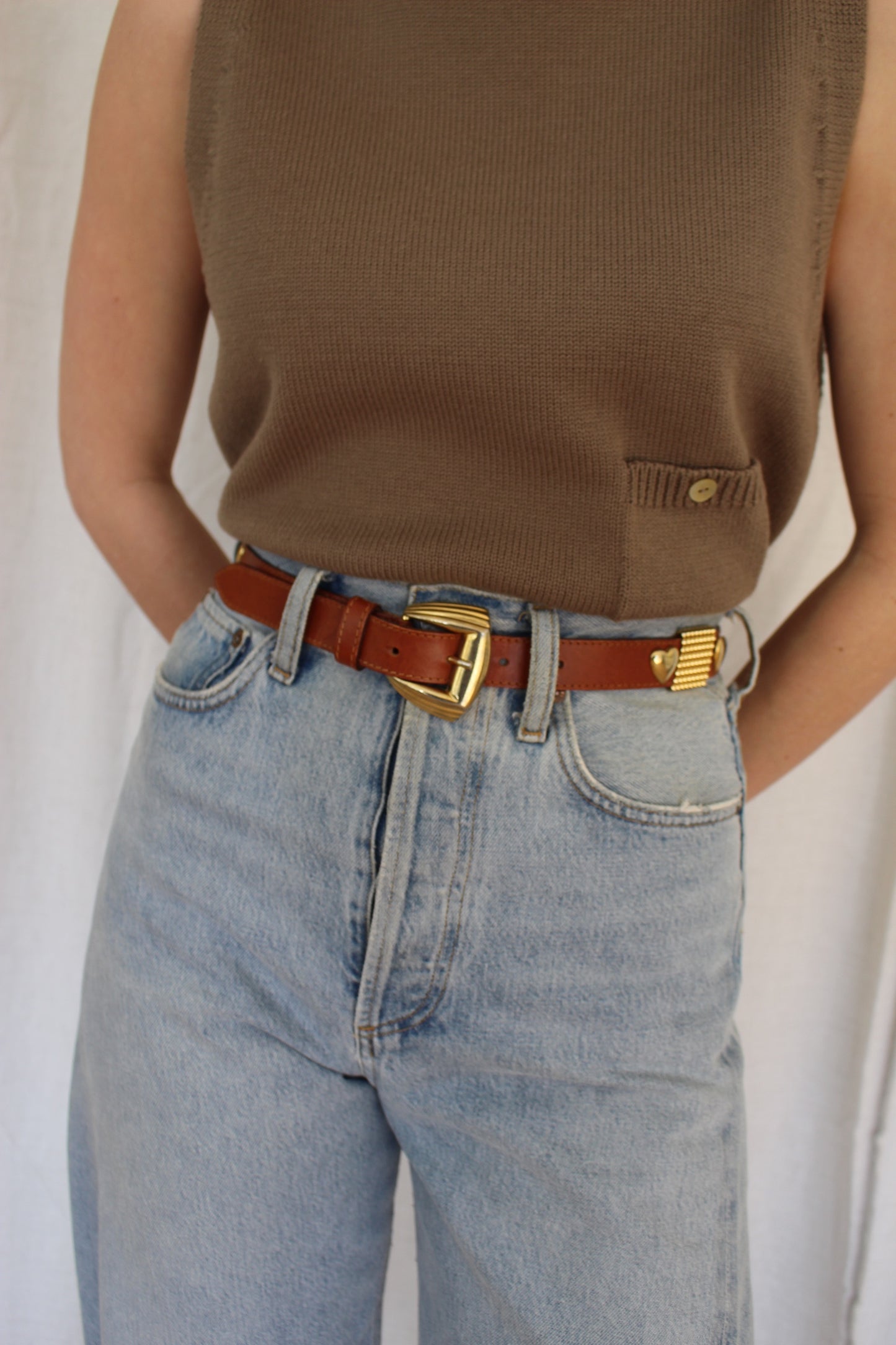 Sweetest Vintage Leather & Heart Pendant Belt