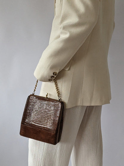 Gorgeous Vintage Lizard-Embossed Leather Handbag