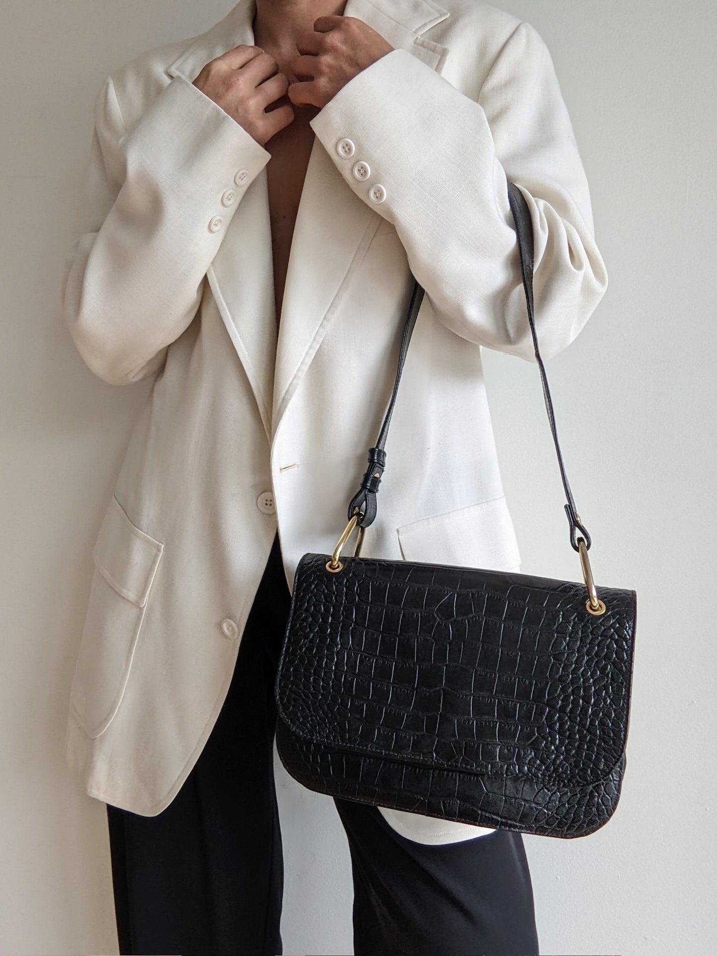 Vintage Saks Black Embossed Leather Purse