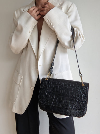 Vintage Saks Black Embossed Leather Purse