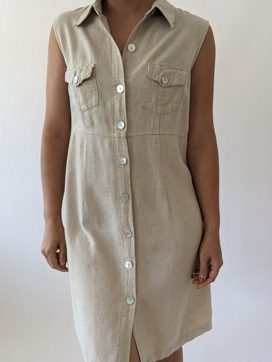 Vintage Sleeveless Wheat Linen Dress