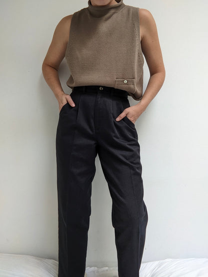 Vintage Midnight Twilled Cotton Trousers