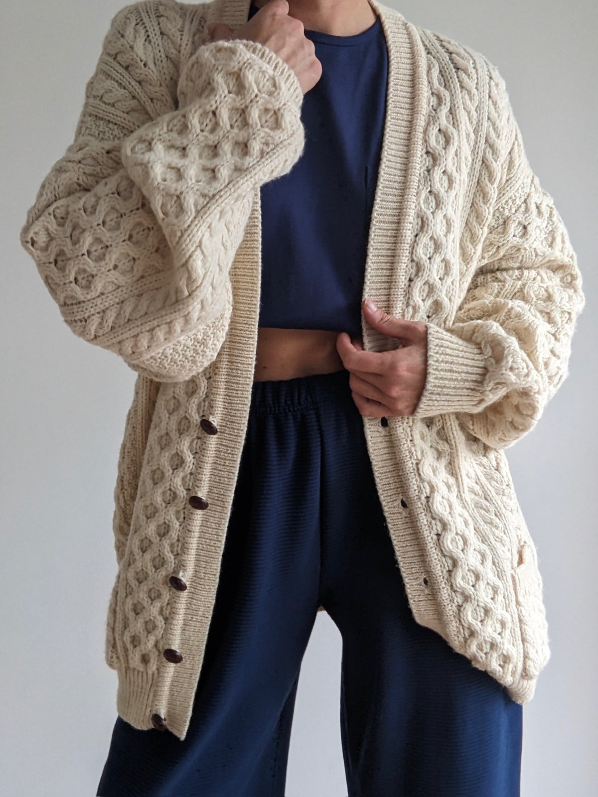 Vintage Chunky Knitted Cream Wool Cardigan