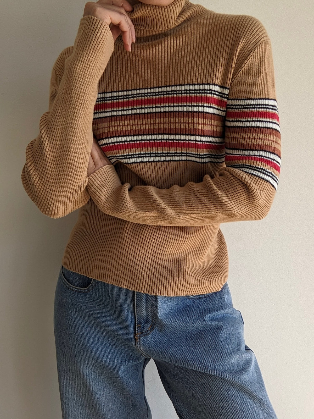 Vintage Striped & Ribbed Turtleneck