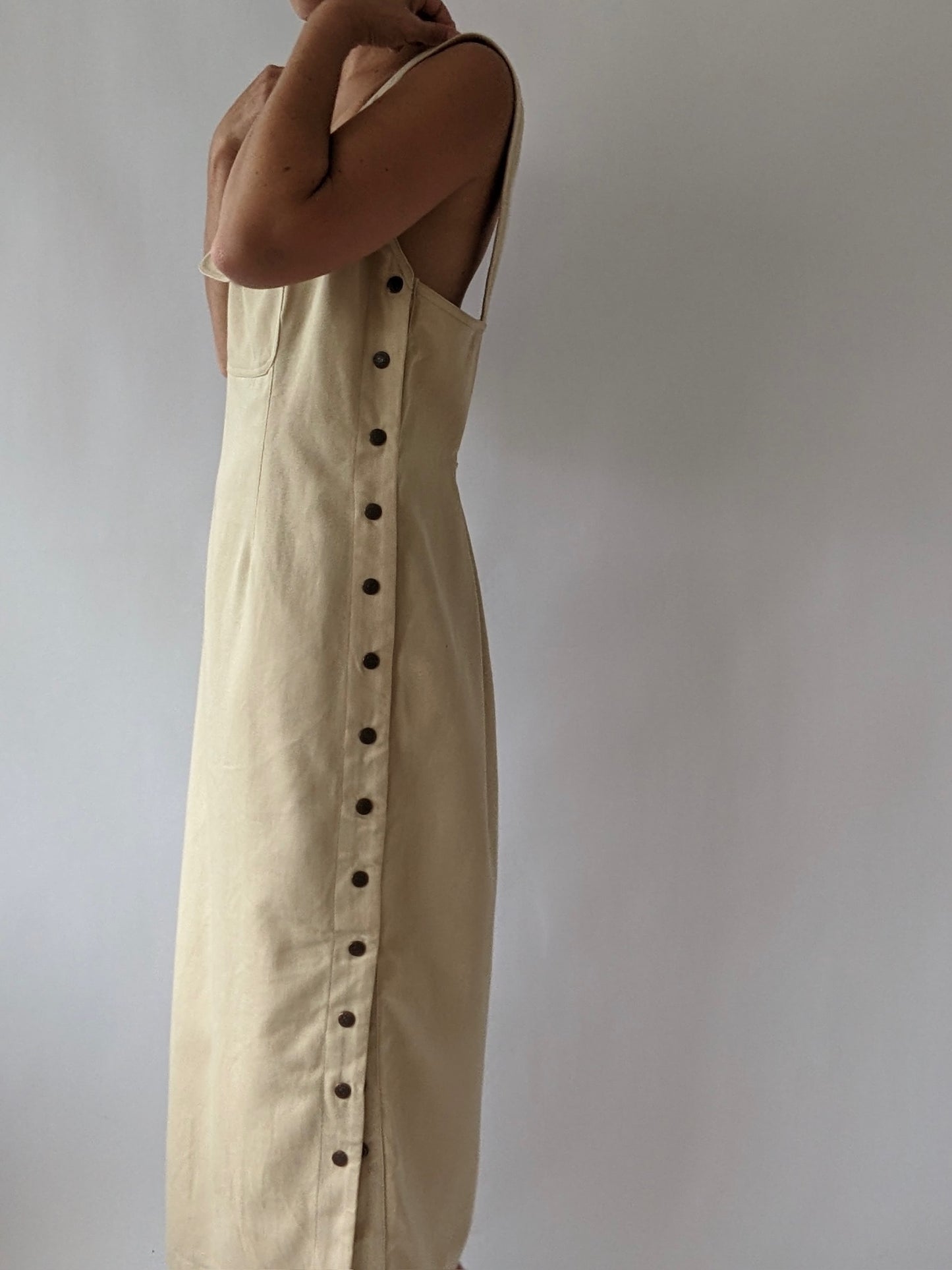 Rare Vintage Woven Cotton Snap Button Maxi Dress