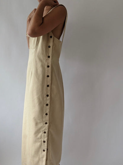 Rare Vintage Woven Cotton Snap Button Maxi Dress