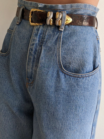 Vintage Two-Toned Hardware & Embossed Leather Belt