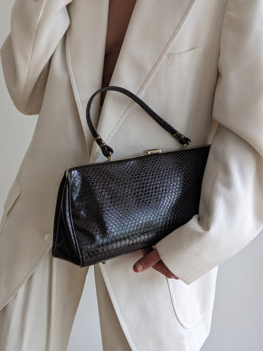 Vintage Espresso Lizard-Embossed Leather Purse